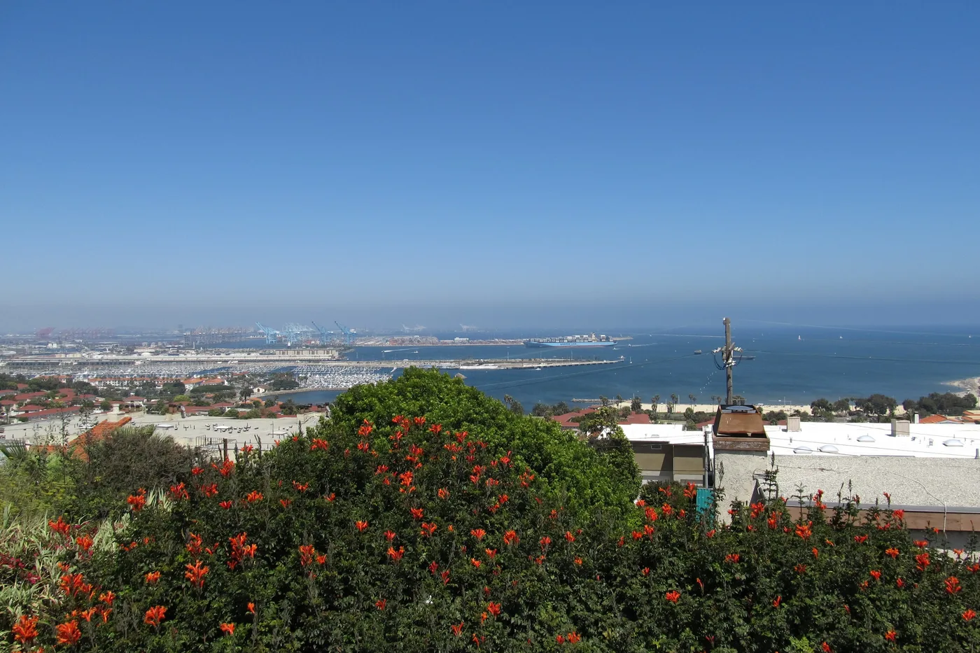 Port of Los Angeles and adjoining Port of Long Beach seen from San Pedro