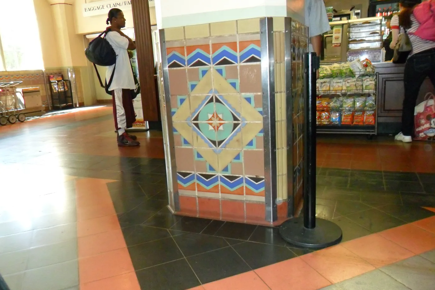 Tile, seating, and interior details in the Los Angeles Union Station lobby